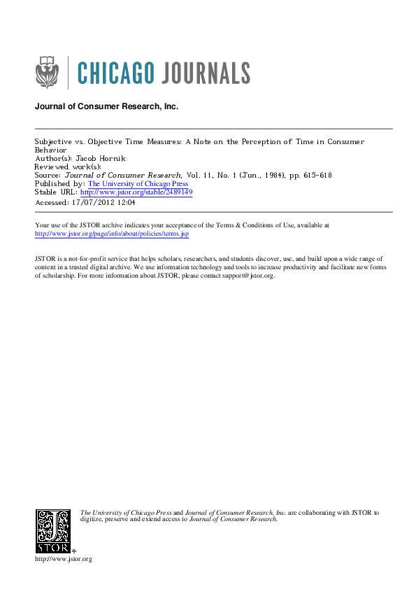 (PDF) Subjective vs. Objective Time Measures: A Note on the Perception ...