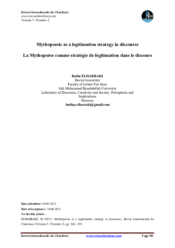 (PDF) Mythopoesis as a legitimation strategy in discourse
