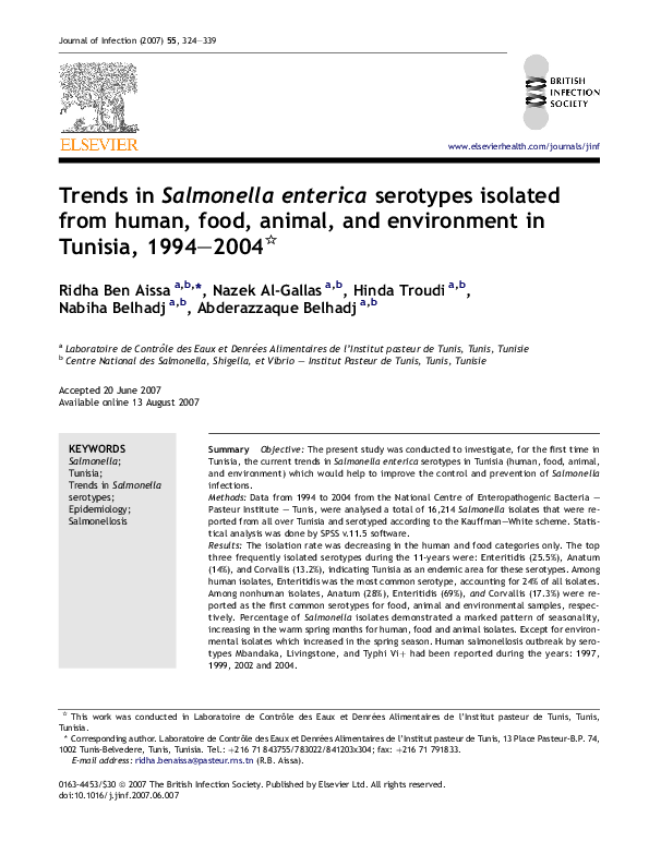(PDF) Trends in Salmonella enterica serotypes isolated from human, food ...
