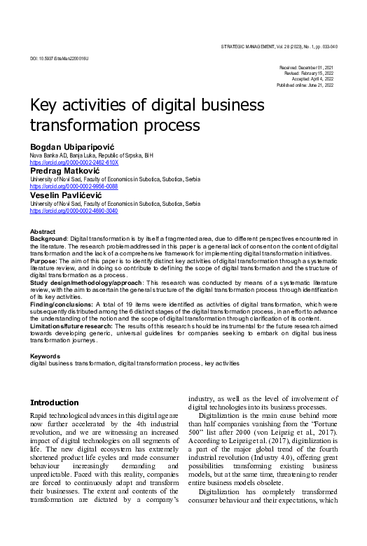 (PDF) Key activities of digital business transformation process