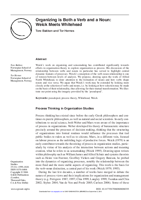 (PDF) Organizing is Both a Verb and a Noun: Weick Meets Whitehead