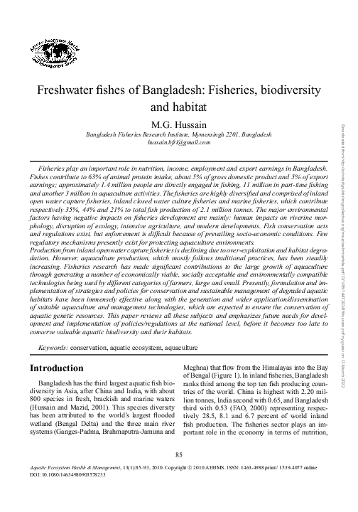 (PDF) Freshwater fishes of Bangladesh: Fisheries, biodiversity and habitat