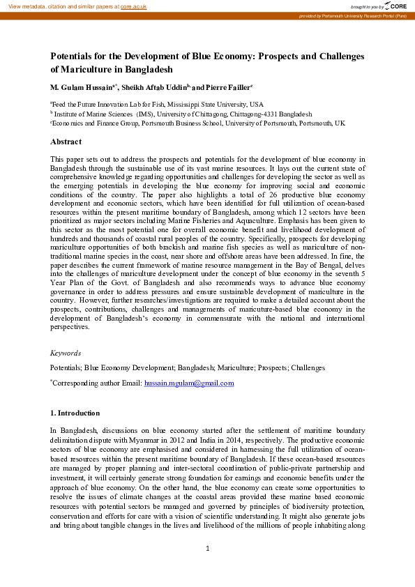 (PDF) Potentials for the development of blue economy: prospects and ...