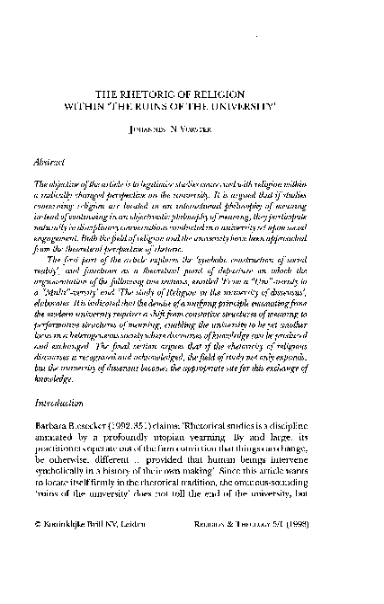 (PDF) The Rhetoric of Religion Within 'the Ruins of the University
