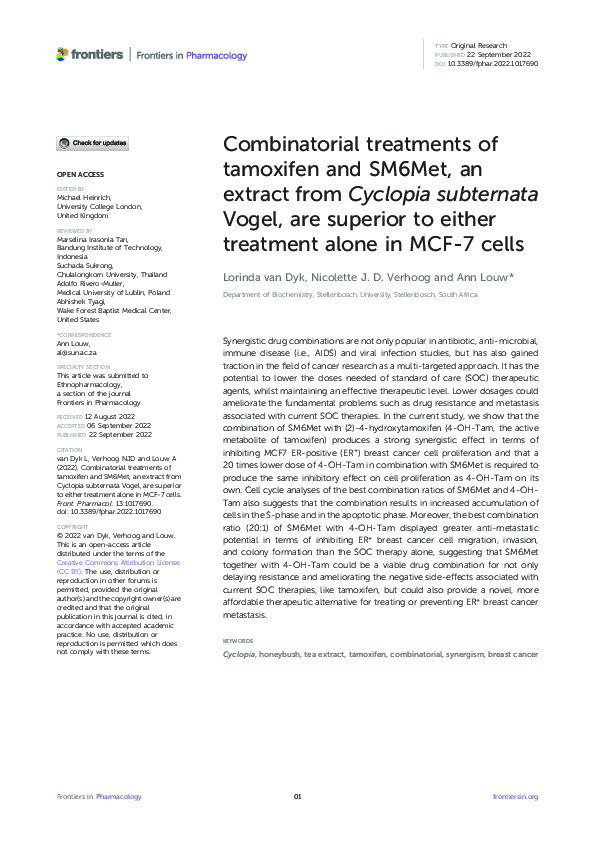 (PDF) Combinatorial treatments of tamoxifen and SM6Met, an extract from ...