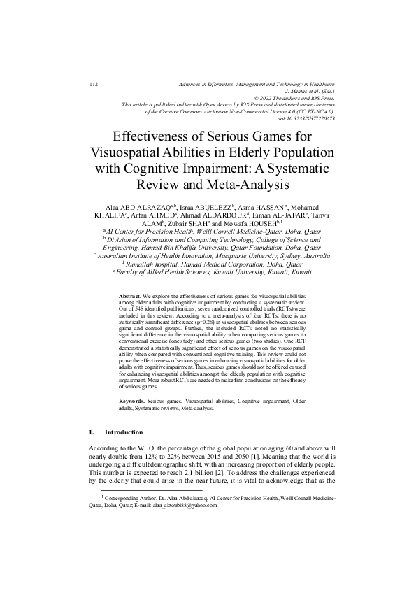 (PDF) Effectiveness of Serious Games for Visuospatial Abilities in ...