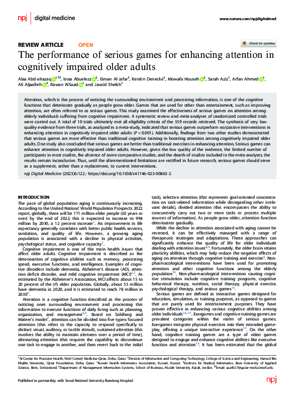 (PDF) The performance of serious games for enhancing attention in ...
