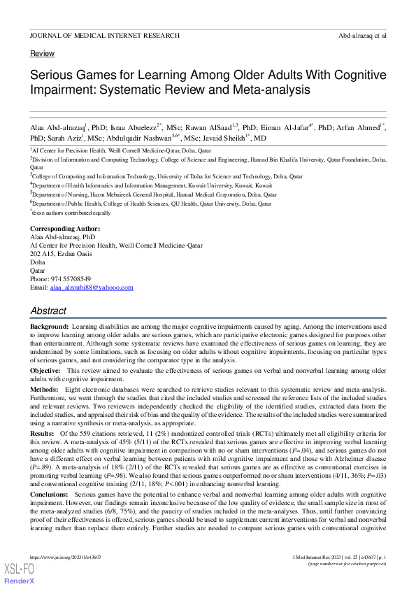 (PDF) Serious Games for Learning Among Older Adults With Cognitive ...