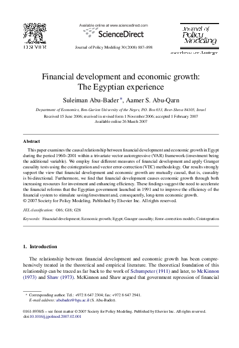 (PDF) Financial development and economic growth: The Egyptian experience