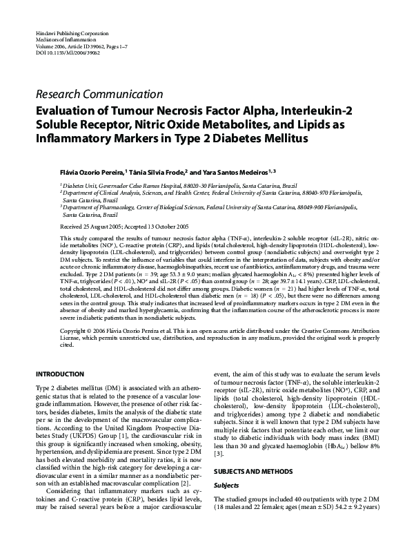 (PDF) Evaluation of Tumour Necrosis Factor Alpha, Interleukin-2 Soluble ...