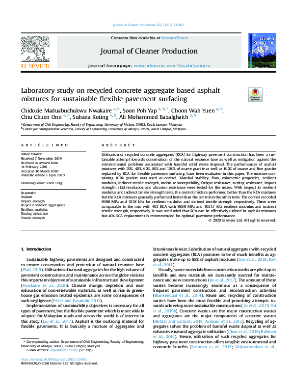 (PDF) Laboratory study on recycled concrete aggregate based asphalt ...