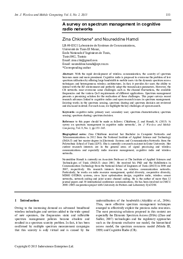 (PDF) A survey on spectrum management in cognitive radio networks