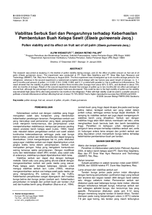 (PDF) Pollen viability and its effect on fruit set of oil palm (Elaeis ...