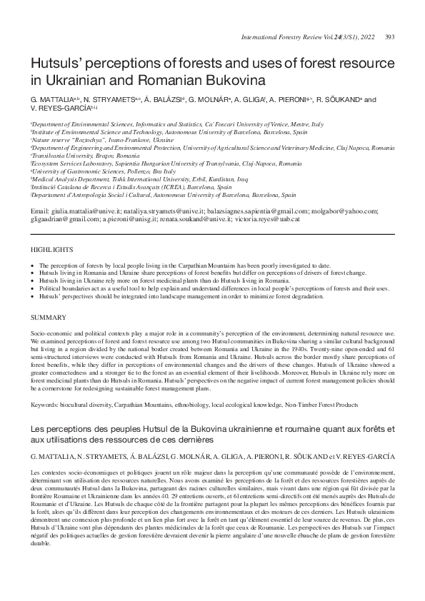 (PDF) Hutsuls' perceptions of forests and uses of forest resource in ...