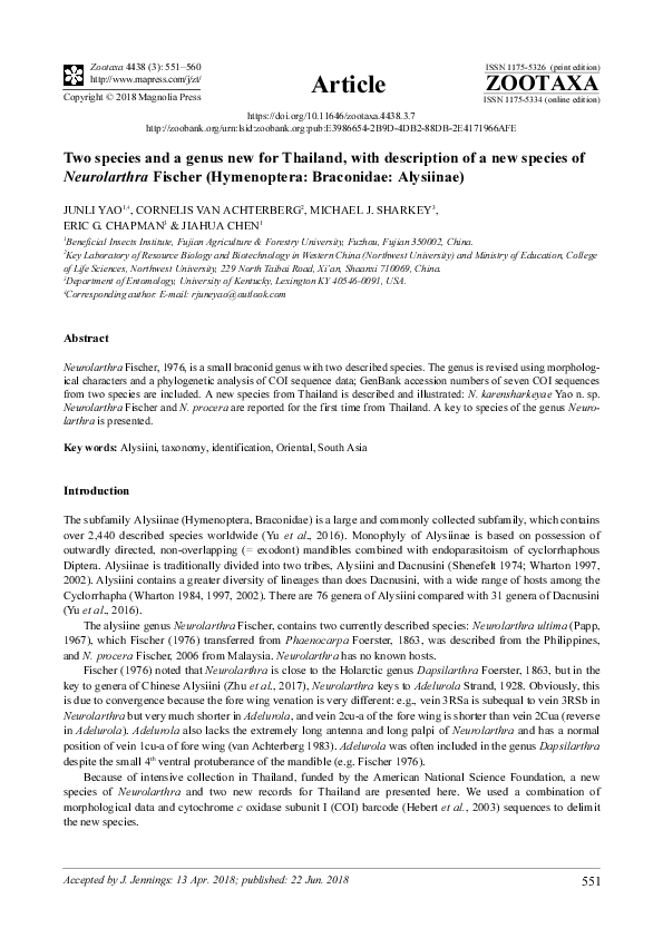 (PDF) Two species and a genus new for Thailand, with description of a ...