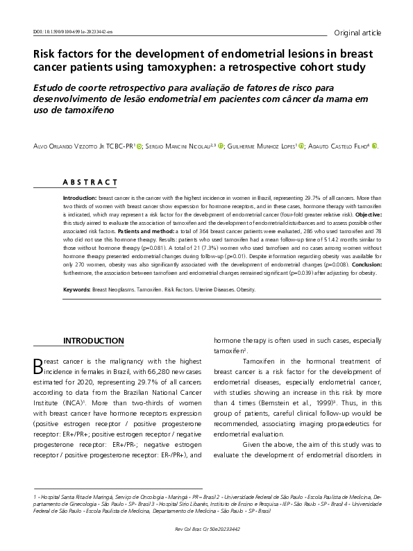 (PDF) Risk factors for the development of endometrial lesions in breast ...