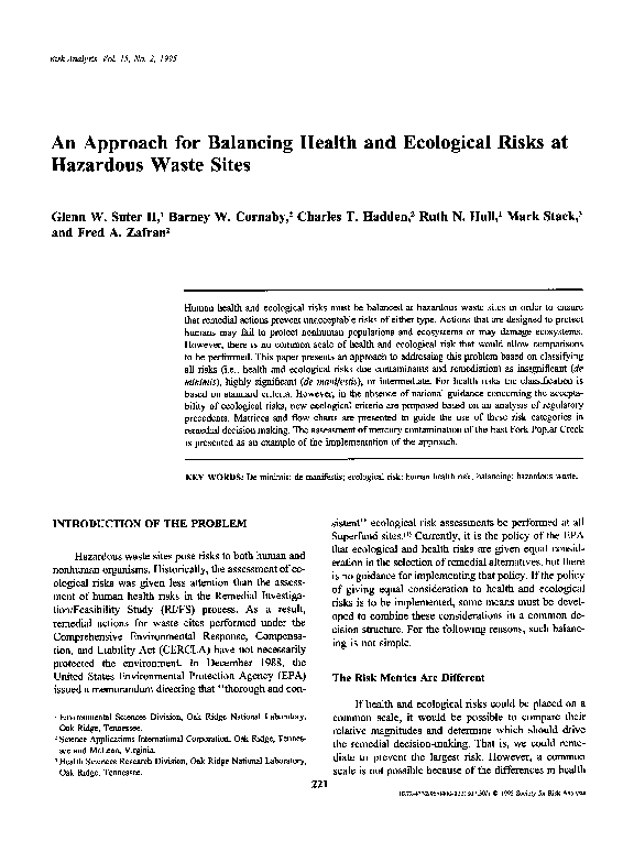 (PDF) An Approach for Balancing Health and Ecological Risks at ...