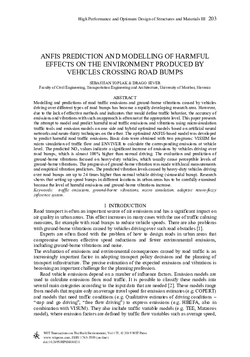 Anfis Prediction and Modelling of Harmful Effects on the Environment Produced by Vehicles Crossing Road Bumps