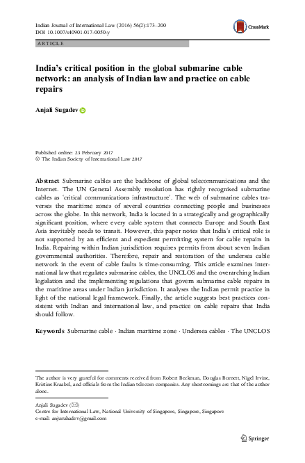 (PDF) India’s critical position in the global submarine cable network ...