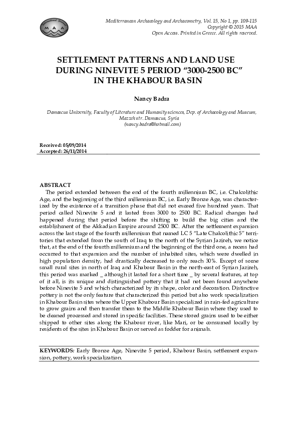 (PDF) Settlement Patterns and Land Use During Ninevite 5 Period “3000 ...