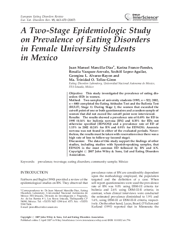 (PDF) A two-stage epidemiologic study on prevalence of eating disorders ...