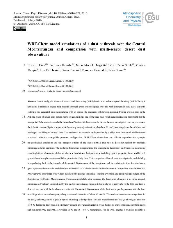 (PDF) WRF-Chem model simulations of a dust outbreak over the Central ...