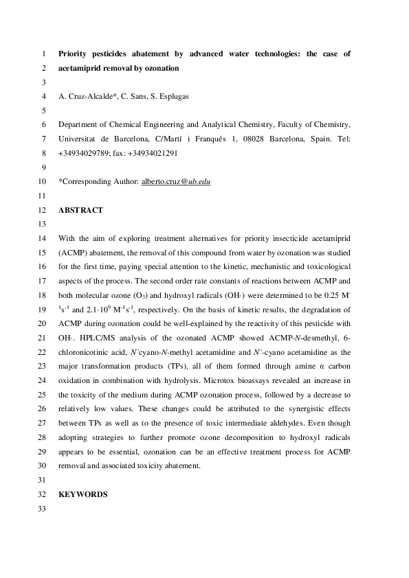(PDF) Priority pesticides abatement by advanced water technologies: The ...