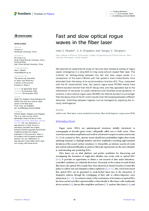 (PDF) Fast and slow optical rogue waves in the fiber laser