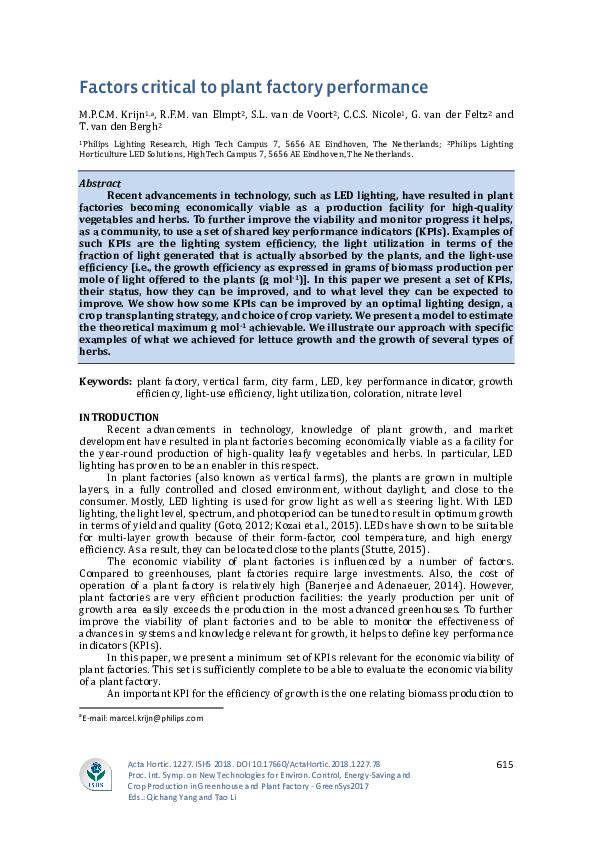(PDF) Factors critical to plant factory performance