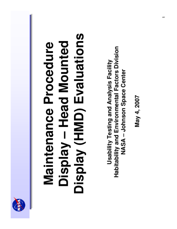 (PDF) Maintenance Procedure Display: Head Mounted Display (HMD) Evaluations