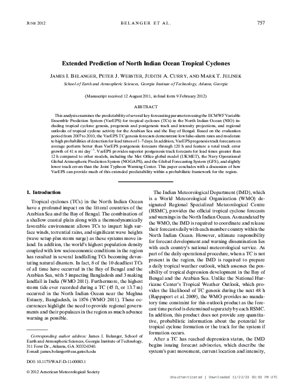 (PDF) Extended Prediction of North Indian Ocean Tropical Cyclones
