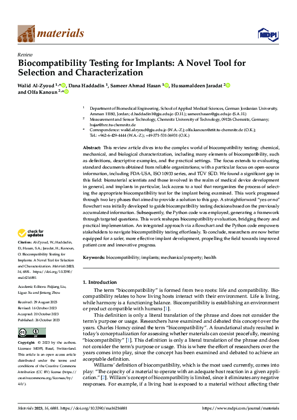 (PDF) Biocompatibility Testing for Implants: A Novel Tool for Selection ...