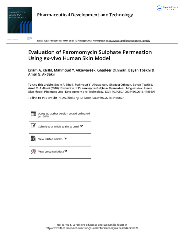 (PDF) Evaluation of paromomycin sulphate permeation using ex vivo human ...