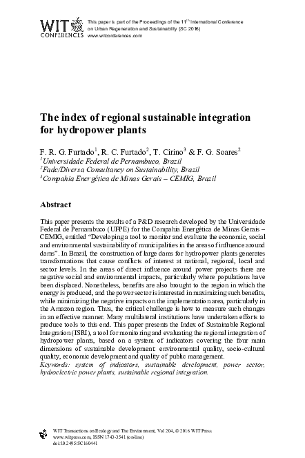 (PDF) The index of regional sustainable integration for hydropower plants