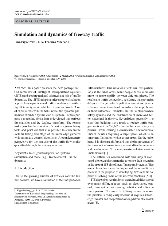 (PDF) Simulation and dynamics of freeway traffic