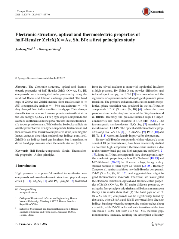 (PDF) Electronic Structure, Optical and Thermoelectric Properties of ...