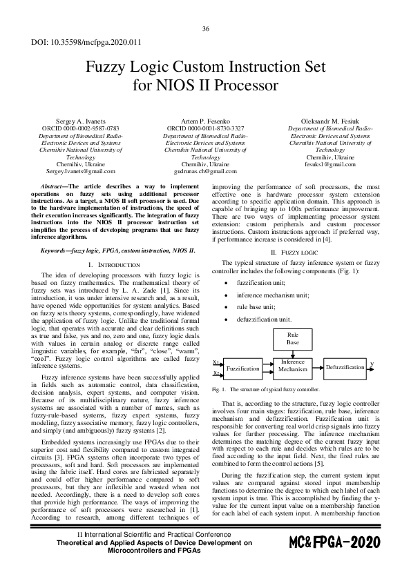 (PDF) Fuzzy Logic Custom Instruction Set for Nios II Processor