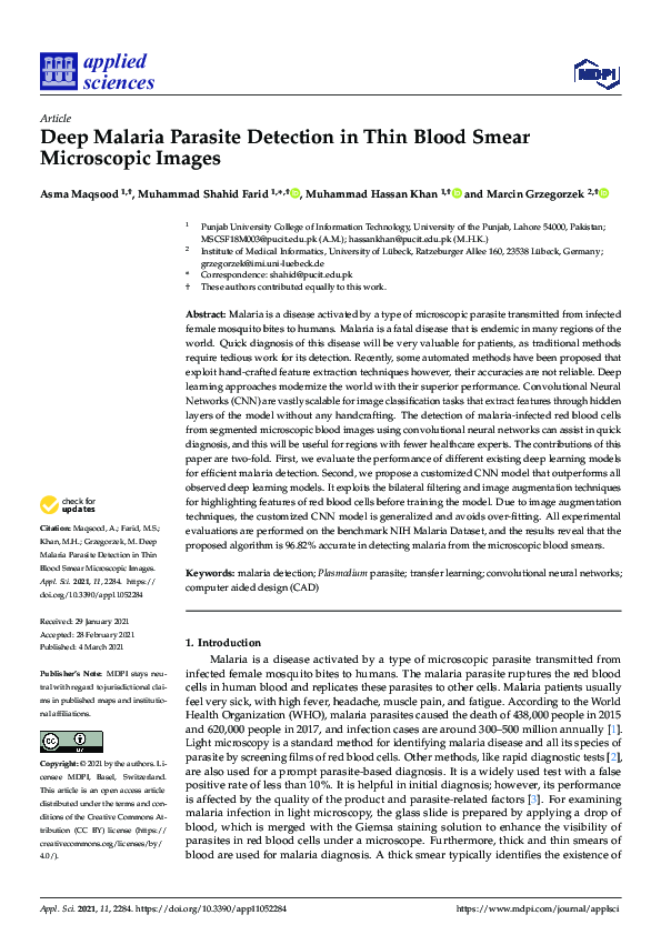 (PDF) Deep Malaria Parasite Detection in Thin Blood Smear Microscopic ...