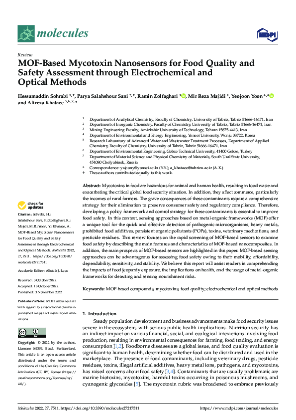 (PDF) MOF-Based Mycotoxin Nanosensors for Food Quality and Safety ...