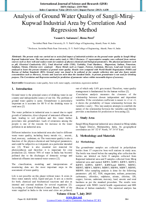 (PDF) Analysis of Ground Water Quality of Sangli-Miraj-Kupwad ...
