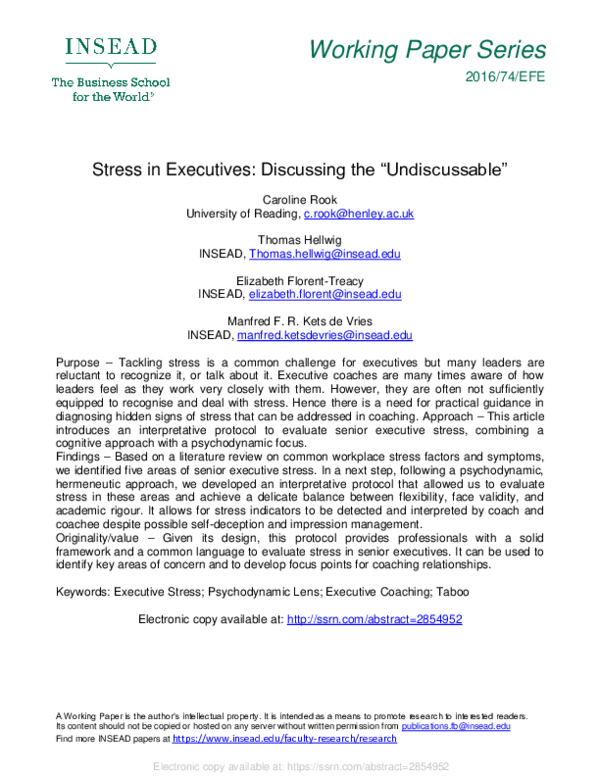 (PDF) Stress in Executives: Discussing the 'Undiscussable