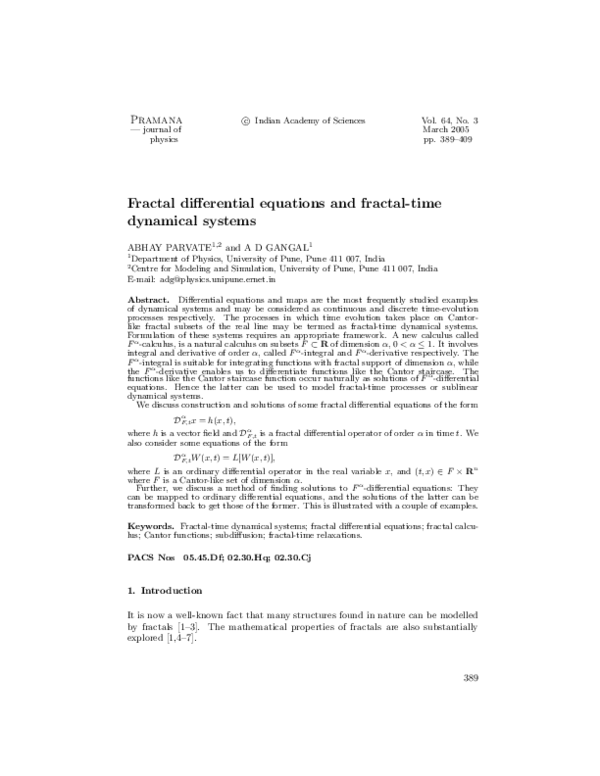 (PDF) Fractal differential equations and fractal-time dynamical systems