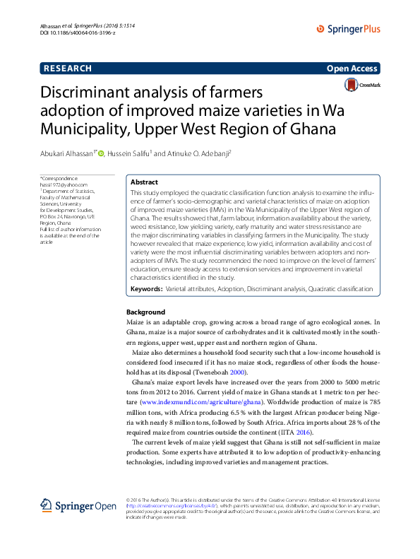(PDF) Discriminant analysis of farmers adoption of improved maize ...
