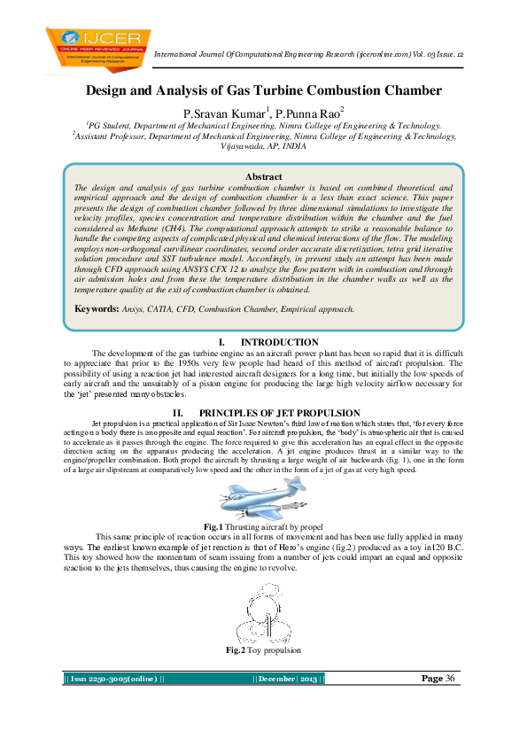 (PDF) Design and analysis of gas turbine combustion chamber