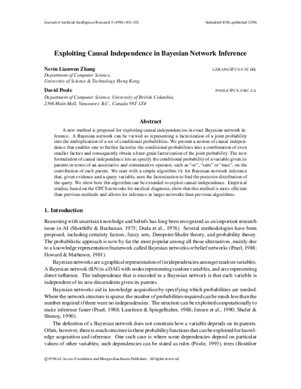 (PDF) Exploiting Causal Independence in Bayesian Network Inference