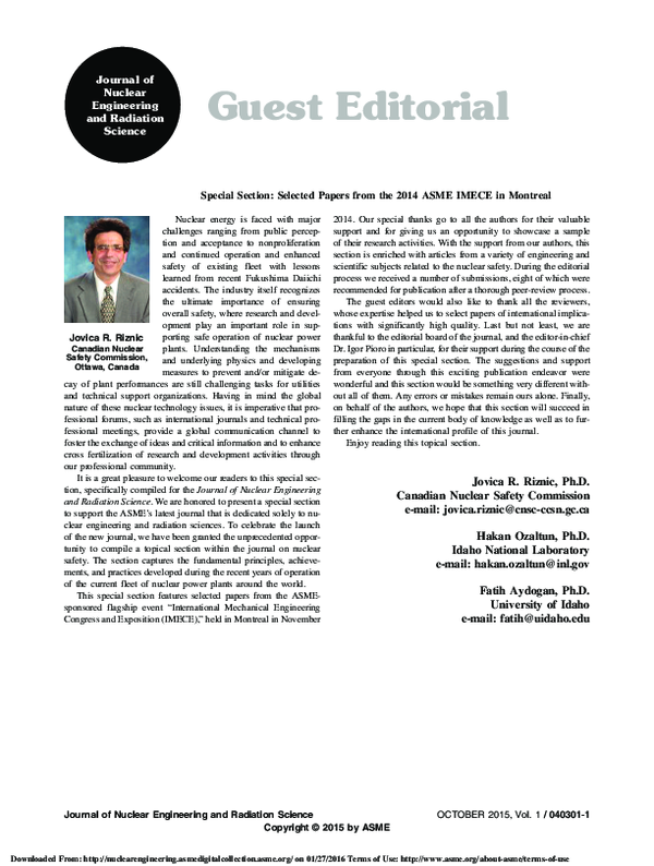 (PDF) Special Section: Selected Papers from the 2014 ASME IMECE in Montreal