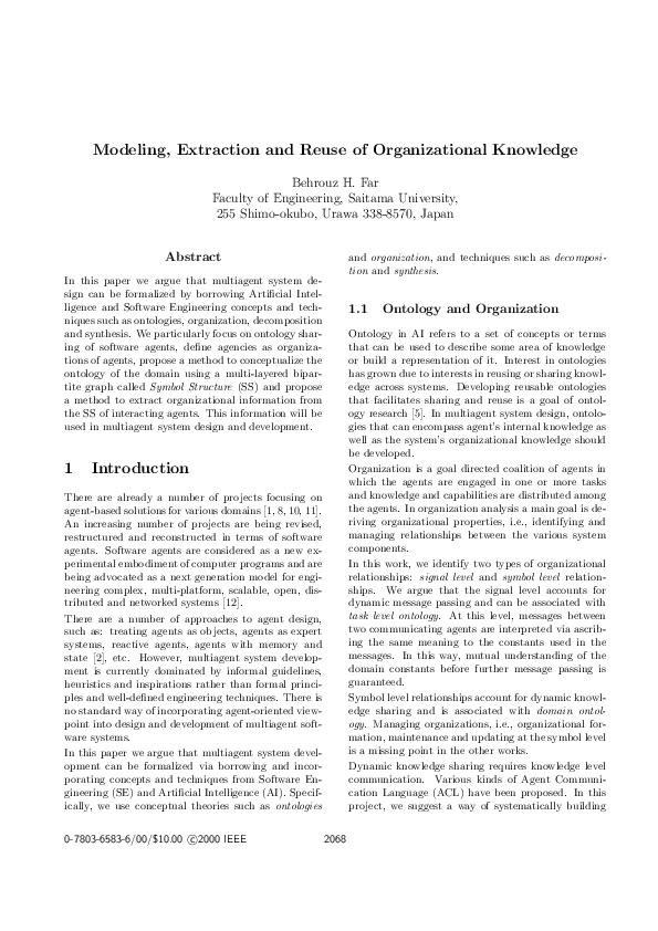 (PDF) Modeling, extraction and reuse of organizational knowledge