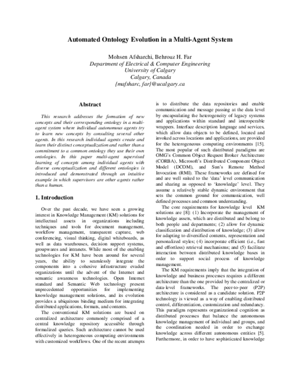 (PDF) Automated ontology evolution in a multi-agent system