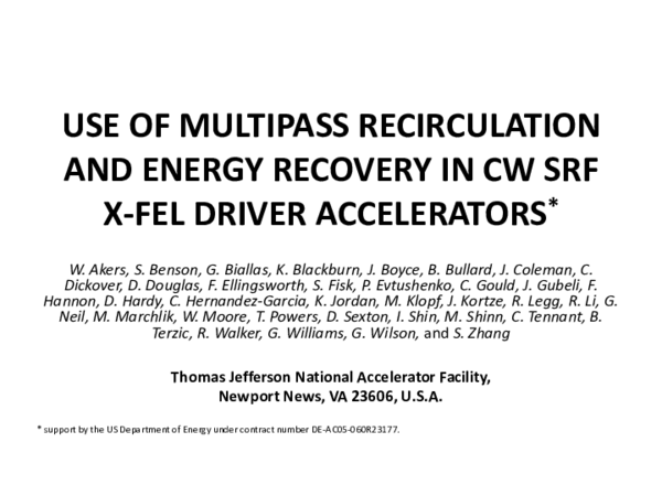 (PDF) Use of Multipass Recirculation and Energy Recovery In CW SRF X ...