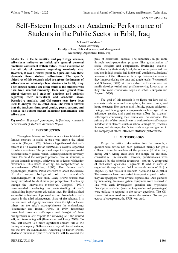 (PDF) Self-Esteem Impacts on Academic Performance of Students in the ...